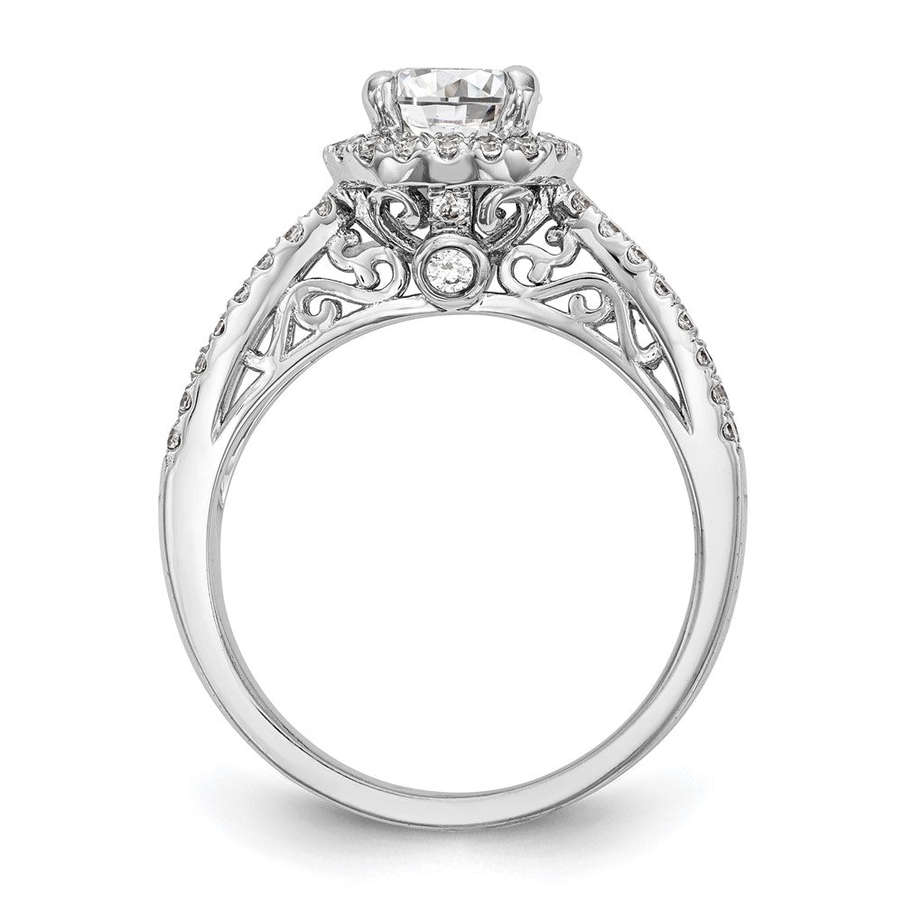 14k White Gold 5/8 carat Lab Grown Diamond VS/SI+ G+ 1 carat Center Round Semi Mount Halo Engagement Ring