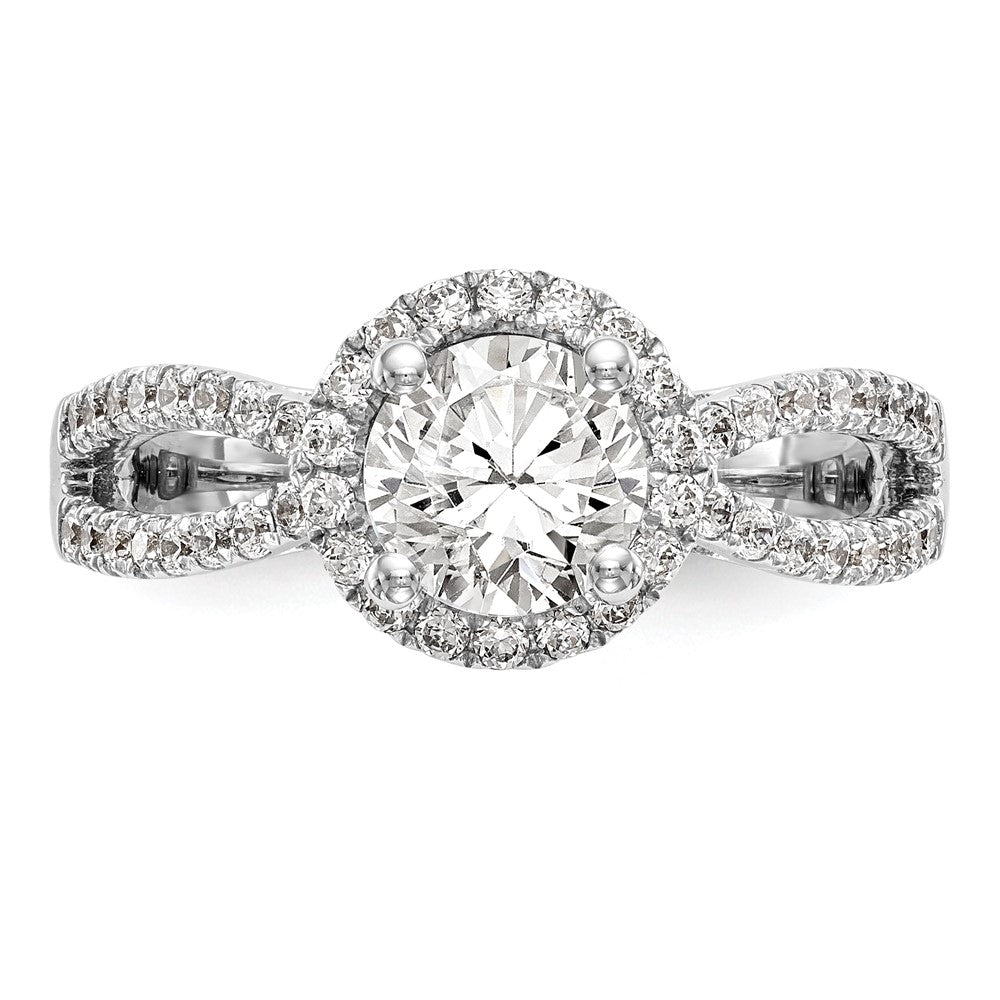14k White Gold 5/8 carat Lab Grown Diamond VS/SI+ G+ 1 carat Center Round Semi Mount Halo Engagement Ring