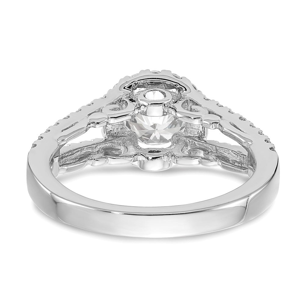 14K White Gold Halo Plus (Holds 1 carat (6.5mm) Round Center) 5/8 carat Diamond Semi-Mount Engagement Ring
