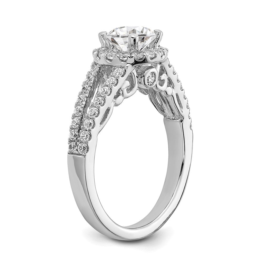 14K White Gold Halo Plus (Holds 1 carat (6.5mm) Round Center) 5/8 carat Diamond Semi-Mount Engagement Ring