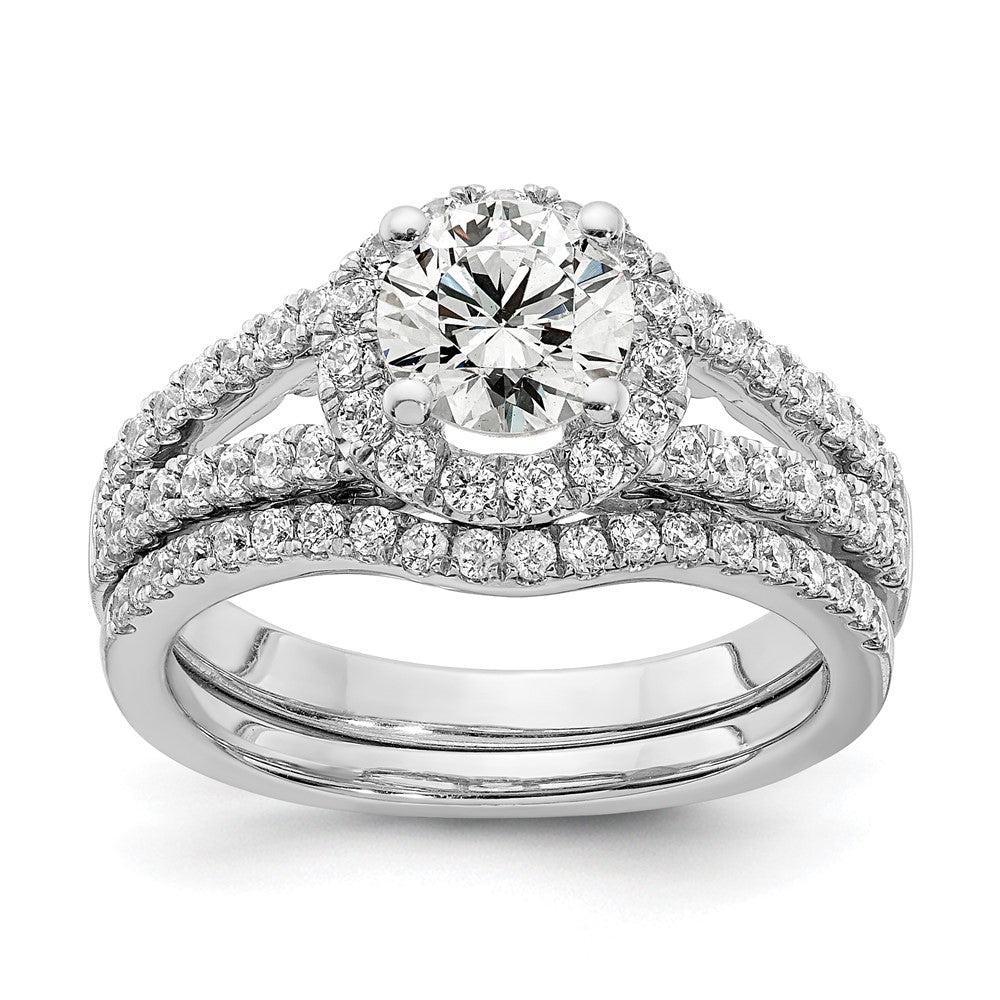 14K White Gold Halo Plus (Holds 1 carat (6.5mm) Round Center) 5/8 carat Diamond Semi-Mount Engagement Ring