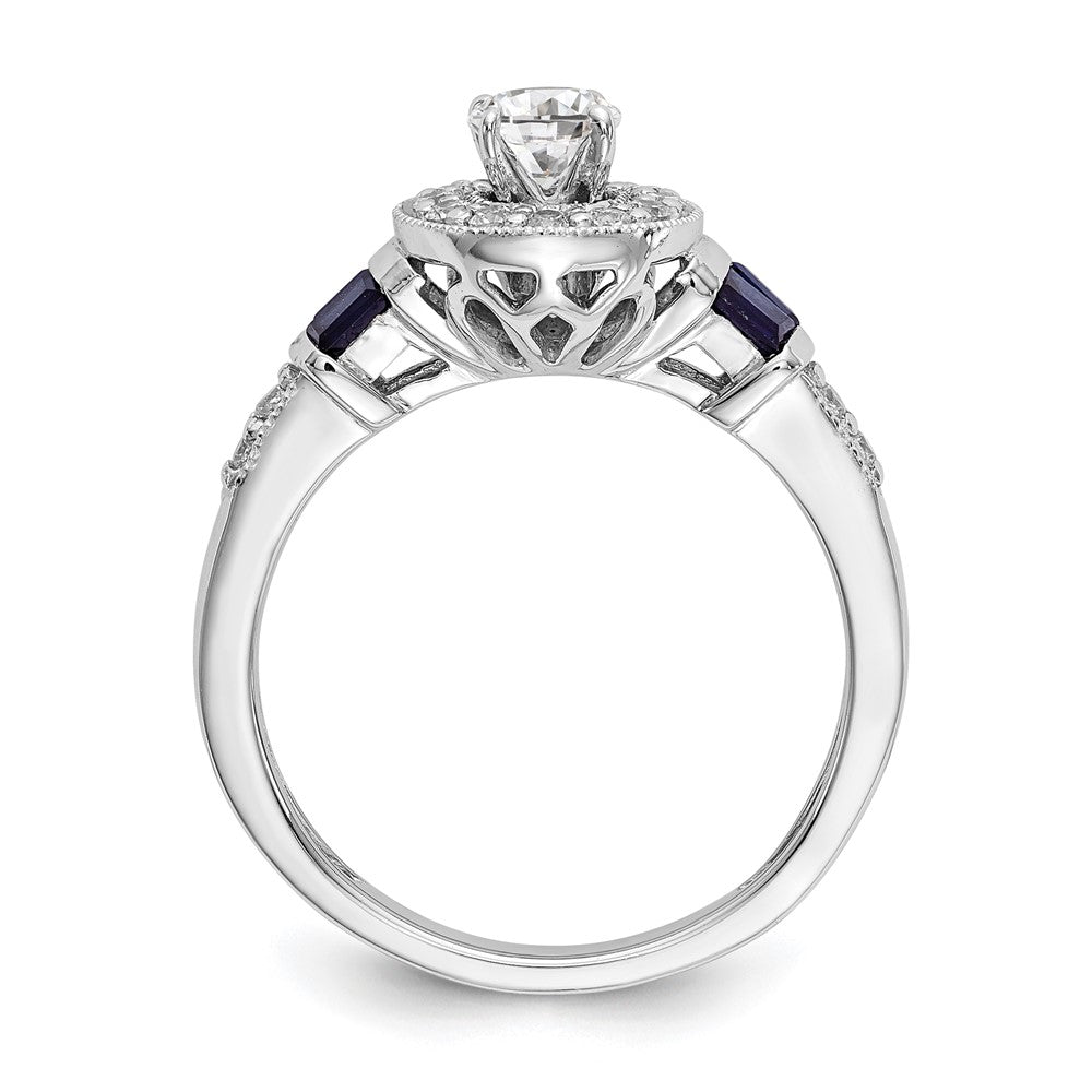14k White Gold 1/2 carat Lab Grown Diamond VS/SI+ G+ and Created Sapphire Complete Round Halo Engagement Ring