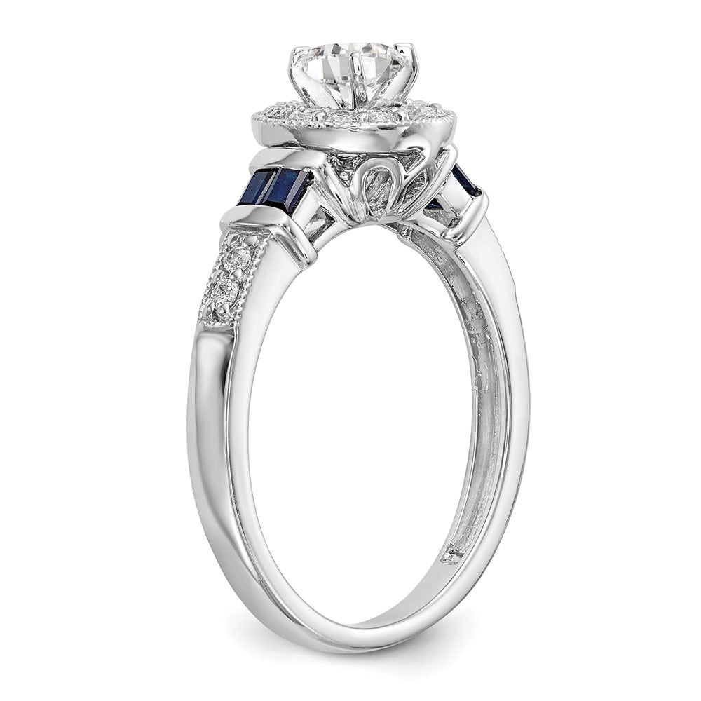 14k White Gold 1/2 carat Lab Grown Diamond VS/SI+ G+ and Created Sapphire Complete Round Halo Engagement Ring