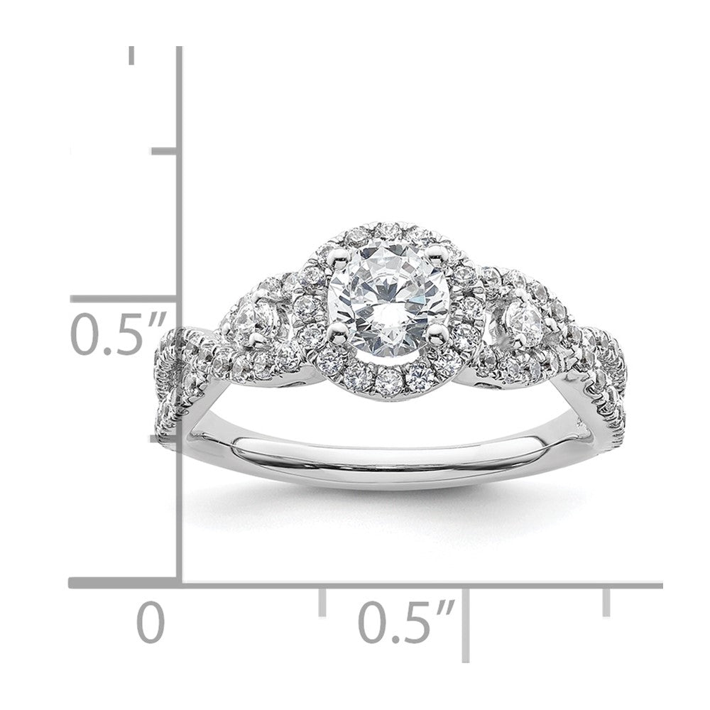 14K White Gold Halo Plus (Holds 1/2 carat (5.2mm) Round Center) 5/8 carat Diamond Semi-Mount Engagement Ring
