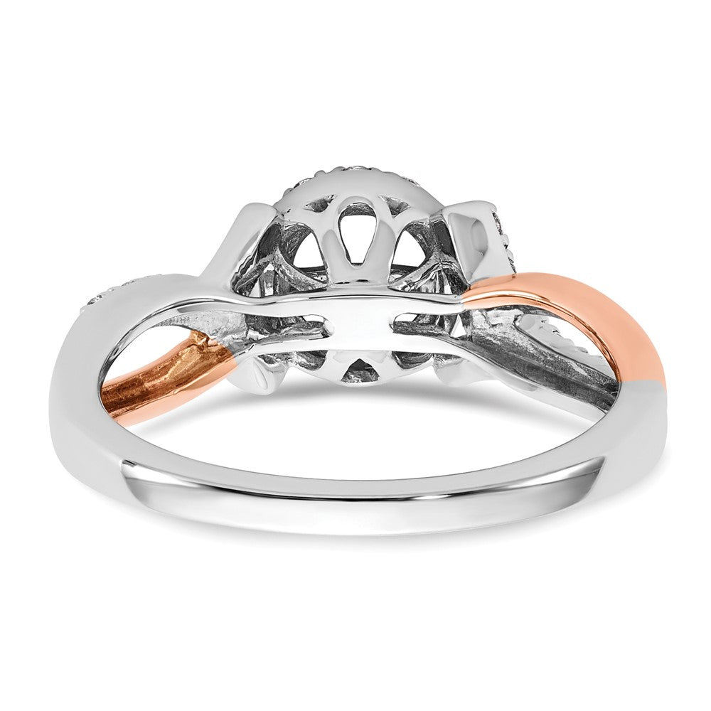 14k Two-Tone Rose and White Gold 1/4 carat Lab Grown Diamond VS/SI+ G+ Halo Semi Mount Peg Set Engagement Ring