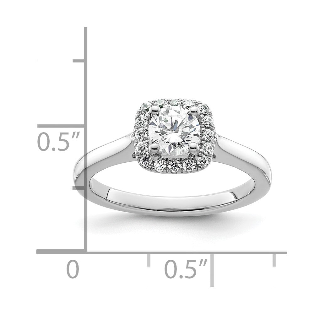 14K White Gold Halo (Holds 1/2 carat (5.2mm) Round Center) 1/6 carat Diamond Semi-Mount Engagement Ring
