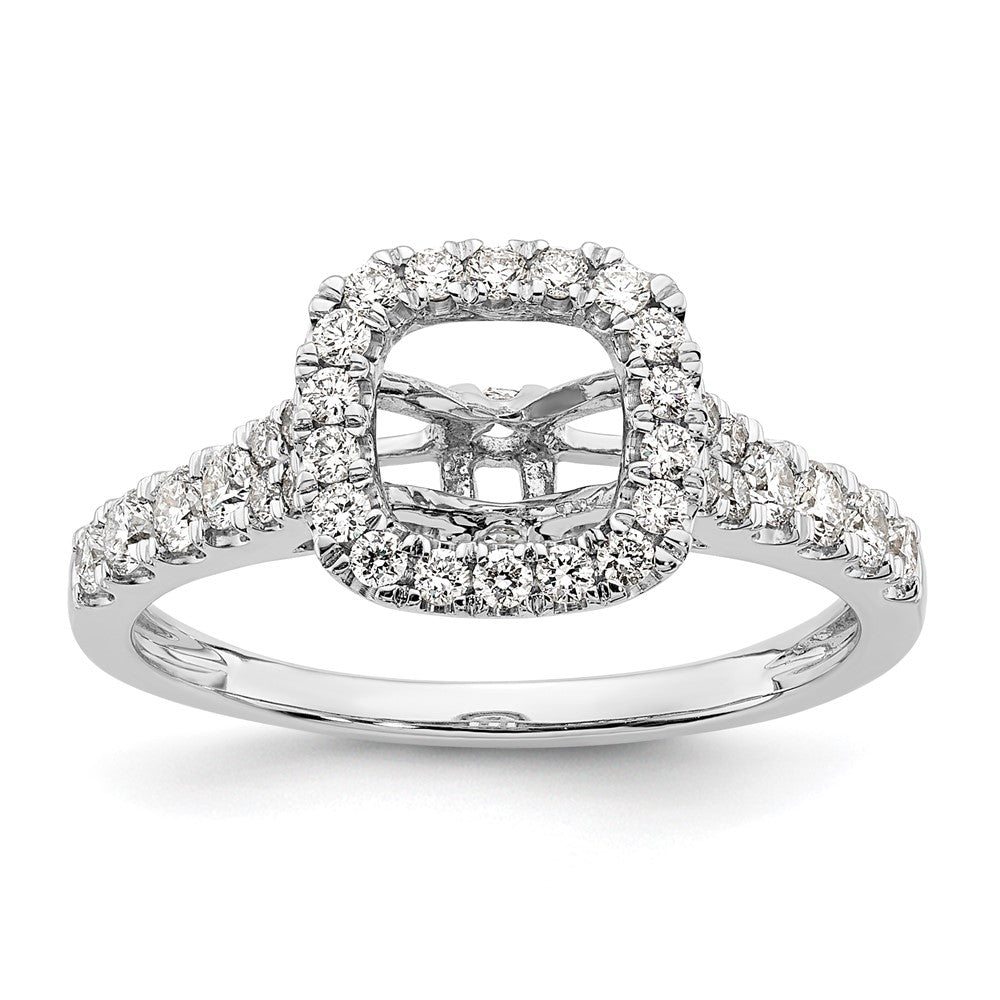 14k White Gold Halo Plus Peg Set 1/2 carat Diamond Semi-Mount Engagement Ring