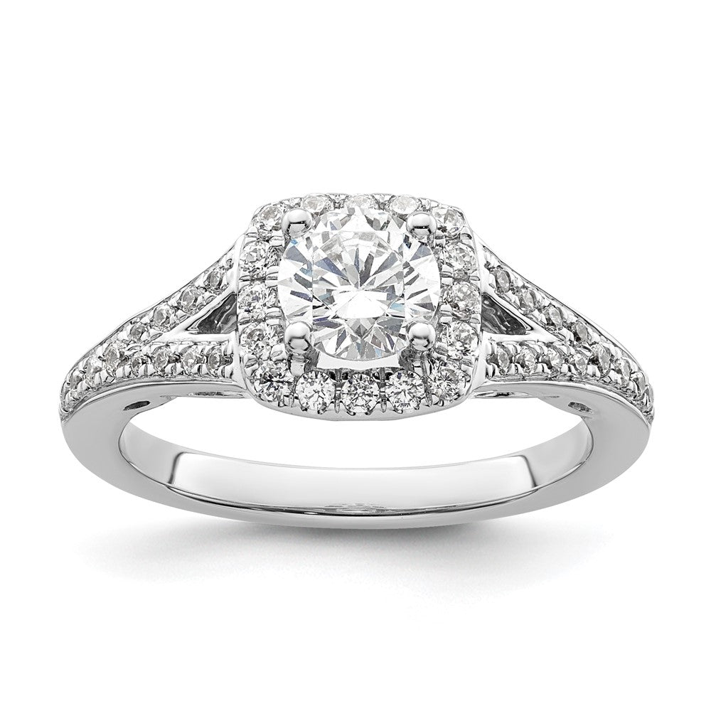 14k White Gold Halo Plus (Holds 3/4 carat (5.8mm) Round Center) 3/8 carat Diamond Semi-Mount Engagement Ring