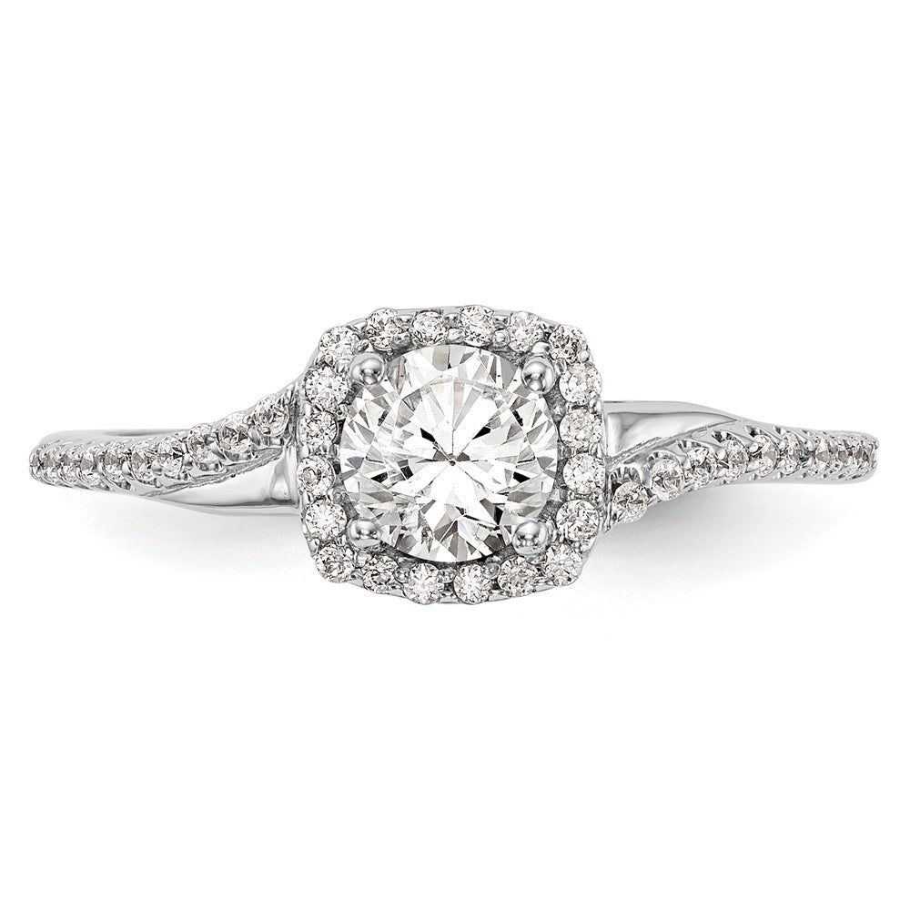 14K White Gold Lab Grown VS/SI+ G+ Dia Complete Cushion Halo Eng Ring
