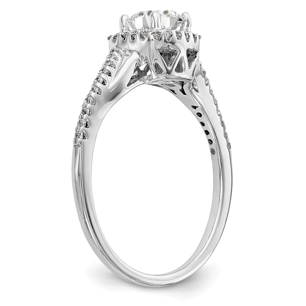 14K White Gold Lab Grown VS/SI+ G+ Dia Complete Cushion Halo Eng Ring
