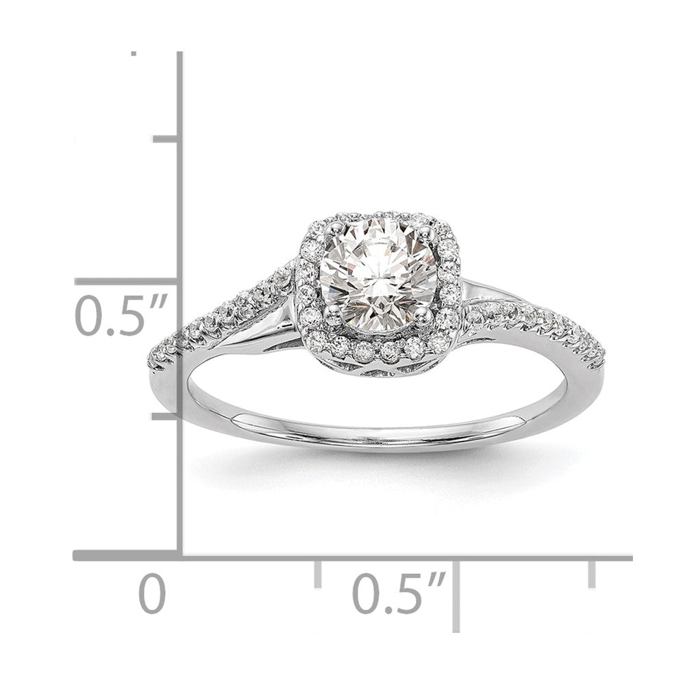 14K White Gold Lab Grown VS/SI+ G+ Dia Complete Cushion Halo Eng Ring