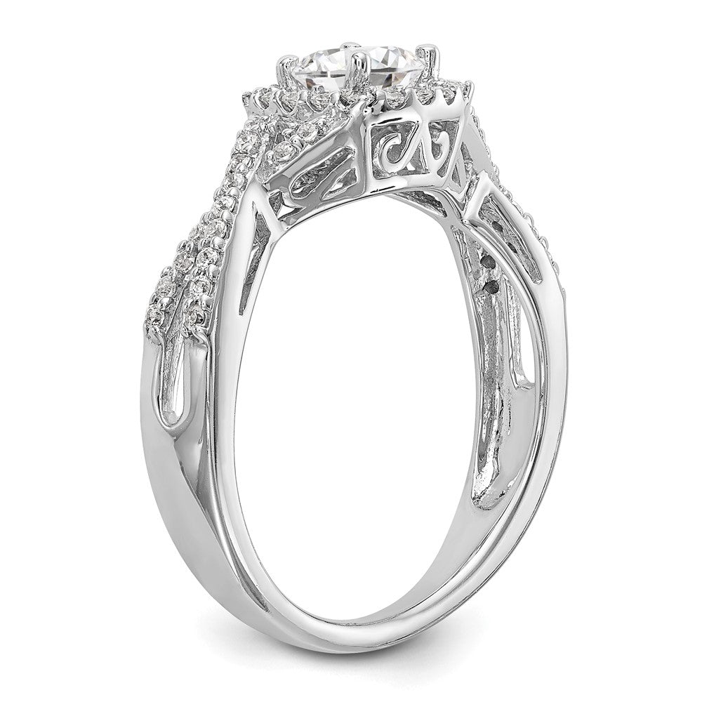 14k White Gold 3/4 carat Lab Grown Diamond VS/SI+ G+ Complete Round Double Halo Engagement Ring