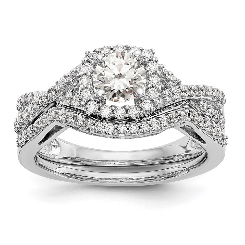 14k White Gold 3/4 carat Lab Grown Diamond VS/SI+ G+ Complete Round Double Halo Engagement Ring