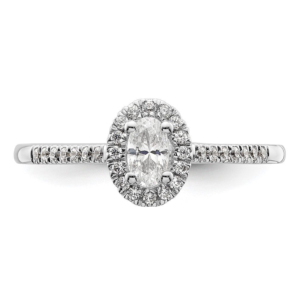 14K White Gold Halo Plus (Holds 1/4 carat (5.0x3.5mm) Oval Center) 1/6 carat Diamond Semi-Mount Engagement Ring