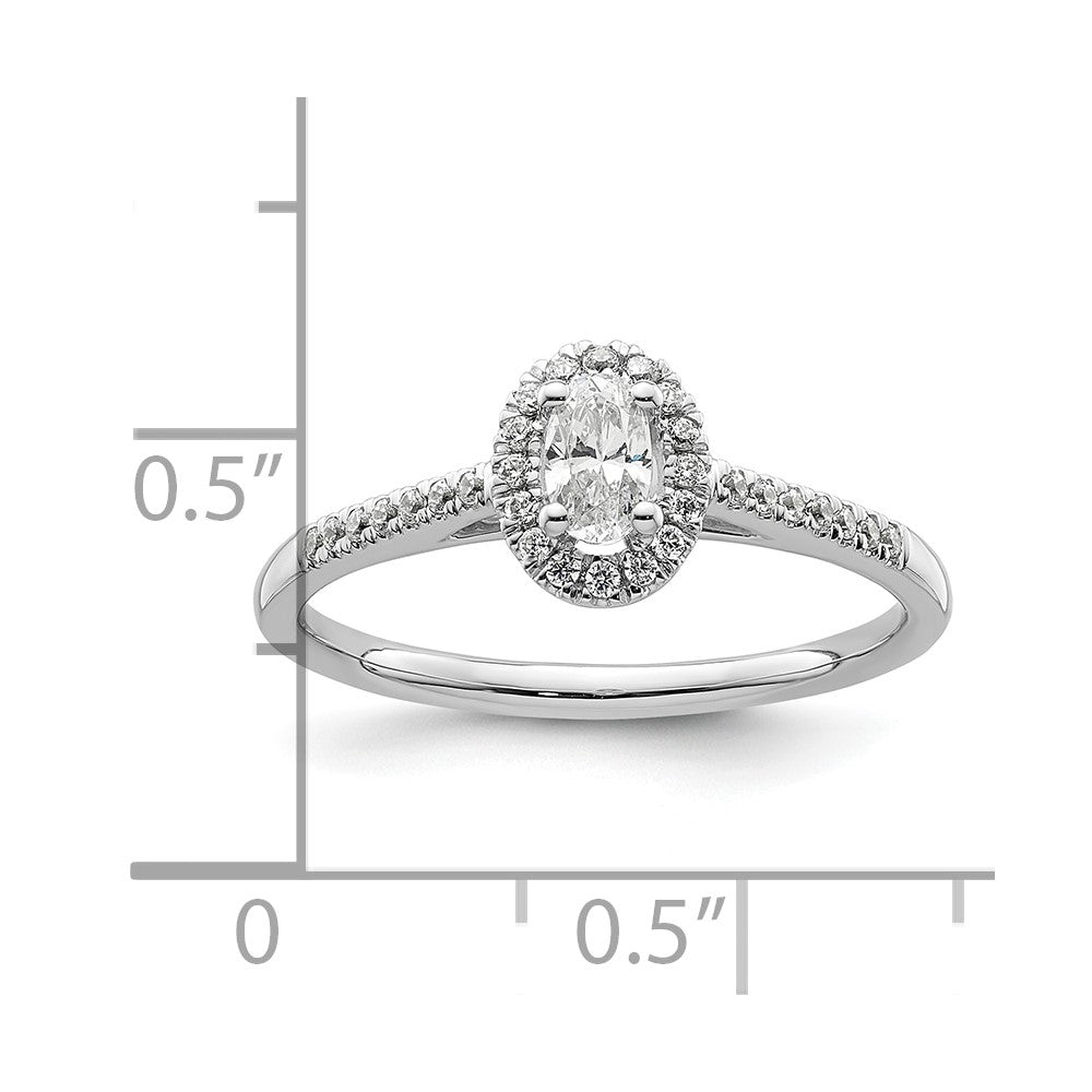 14K White Gold Halo Plus (Holds 1/4 carat (5.0x3.5mm) Oval Center) 1/6 carat Diamond Semi-Mount Engagement Ring