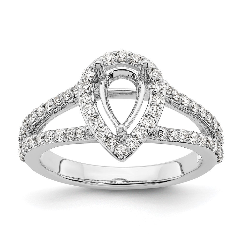 14K White Gold Halo Plus (Holds 1 carat (8x5mm) Pear Center) 5/8 carat Diamond Semi-Mount Engagement Ring