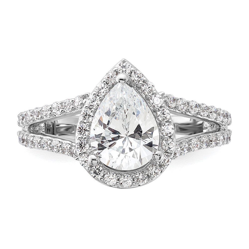 True Origin 14K White Gold 5/8 carat Lab Grown Diamond VS+ F+ Semi-Mount Pear Halo Engagement Ring