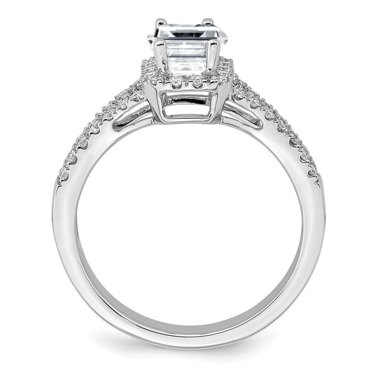 True Origin 14K White Gold 3/8 carat Lab Grown Diamond VS+ F+ Semi-Mount Emerald Halo Engagement Ring