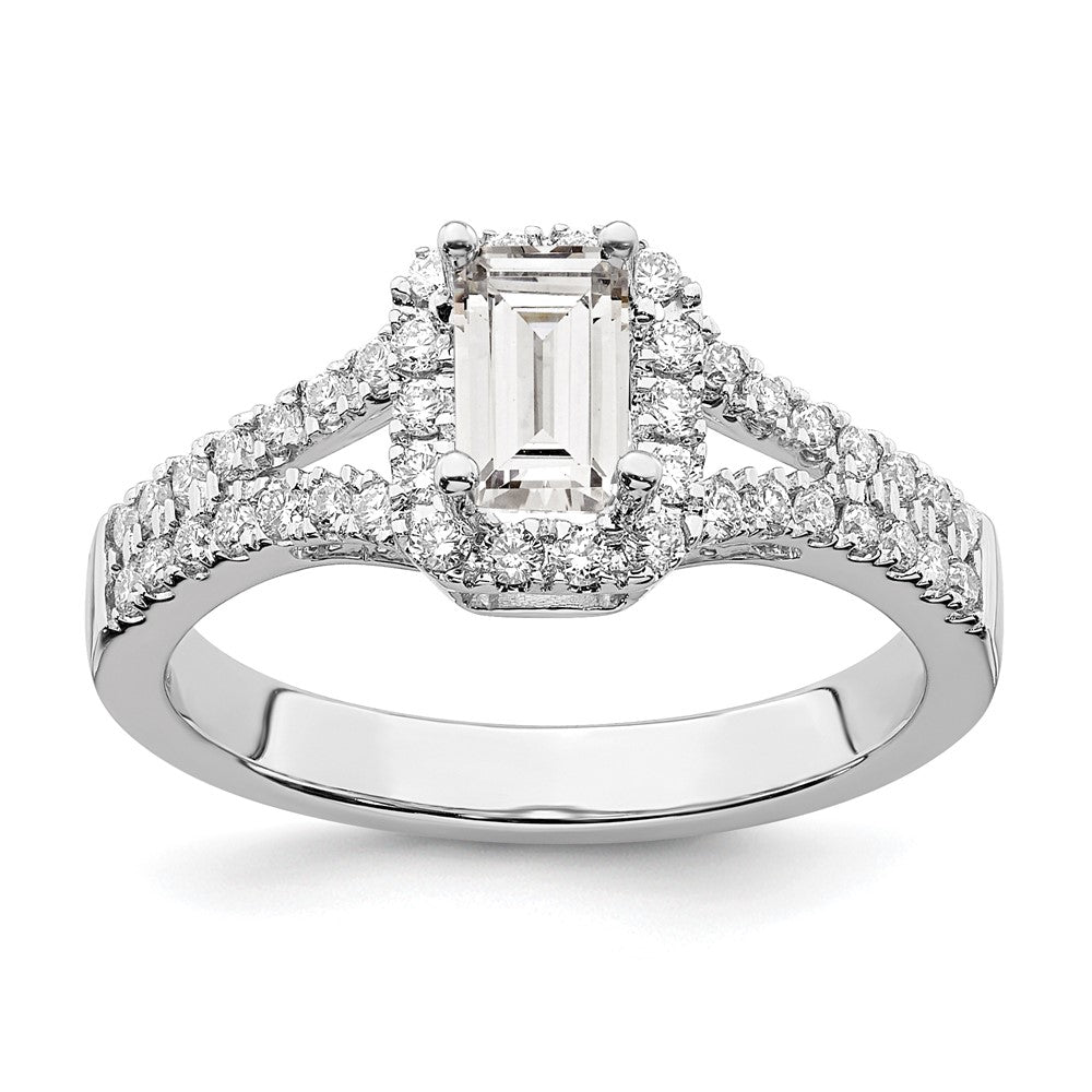 True Origin 14K White Gold 3/8 carat Lab Grown Diamond VS+ F+ Semi-Mount Emerald Halo Engagement Ring
