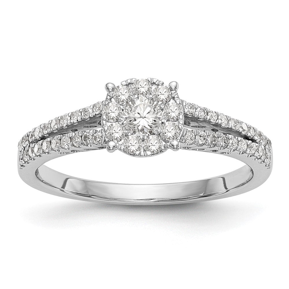 14K White Gold Lab Grown VS/SI+ G+ Dia Complete Cluster Engagement Ring