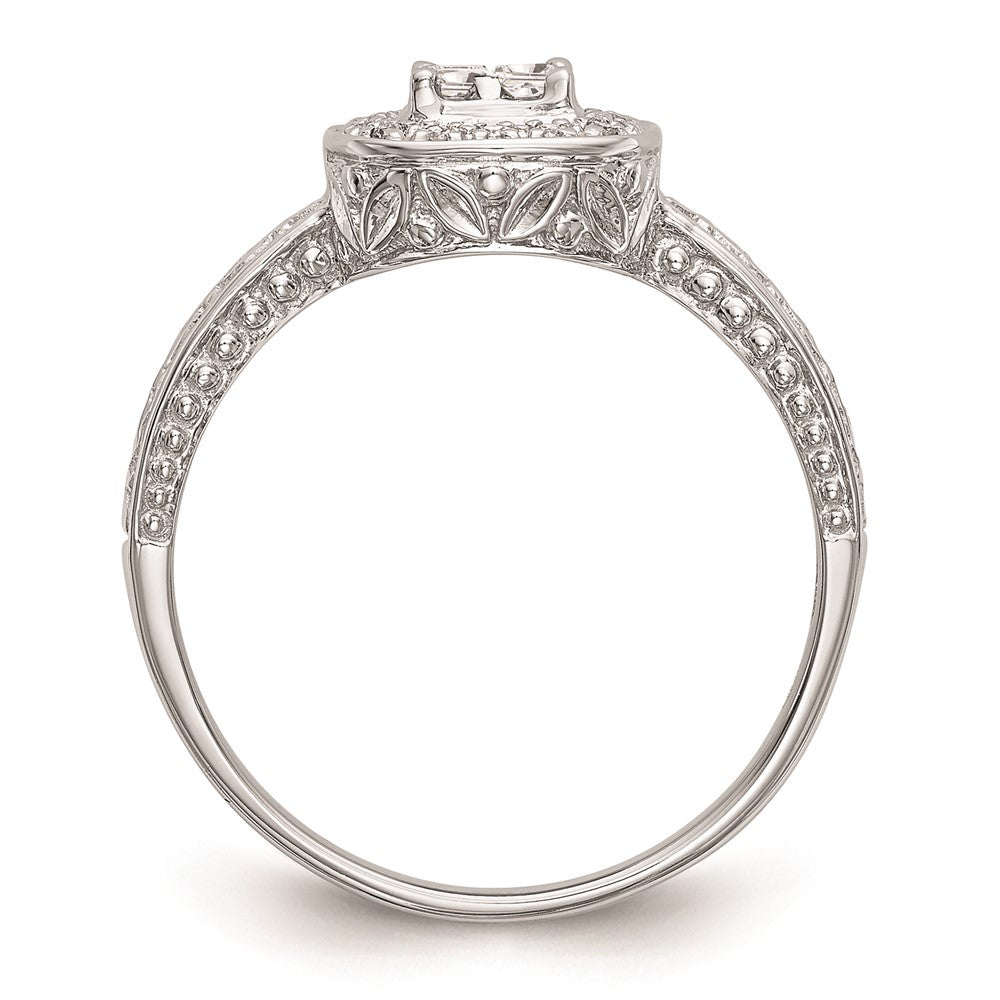 14K White Gold Square Halo Cluster 1/5 carat Princess/Round Diamond Complete Engagement Ring