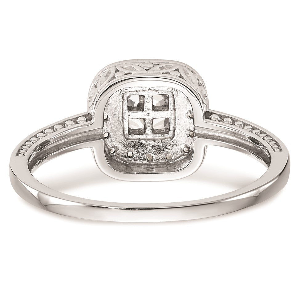 14K White Gold Square Halo Cluster 1/5 carat Princess/Round Diamond Complete Engagement Ring
