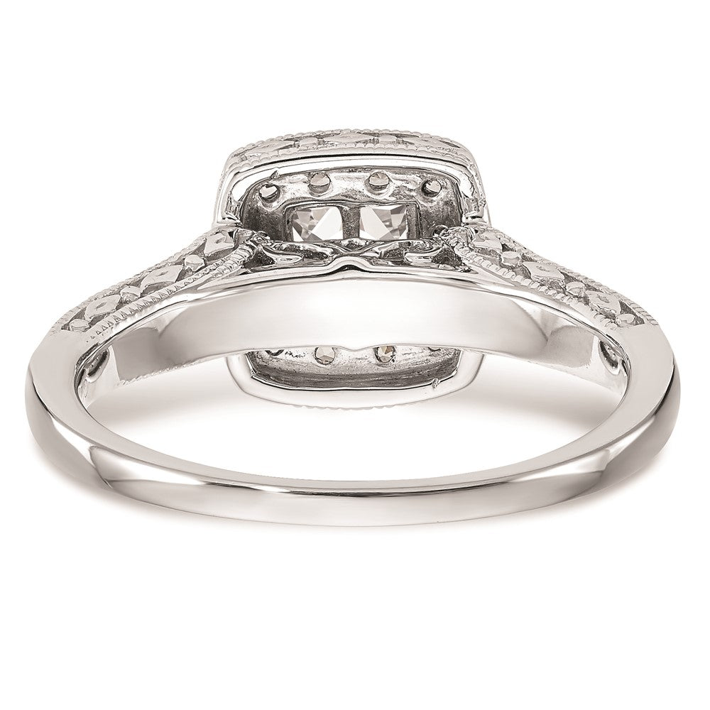 14K White Gold Square Halo Cluster 3/4 carat Princess/Round Diamond Complete Engagement Ring