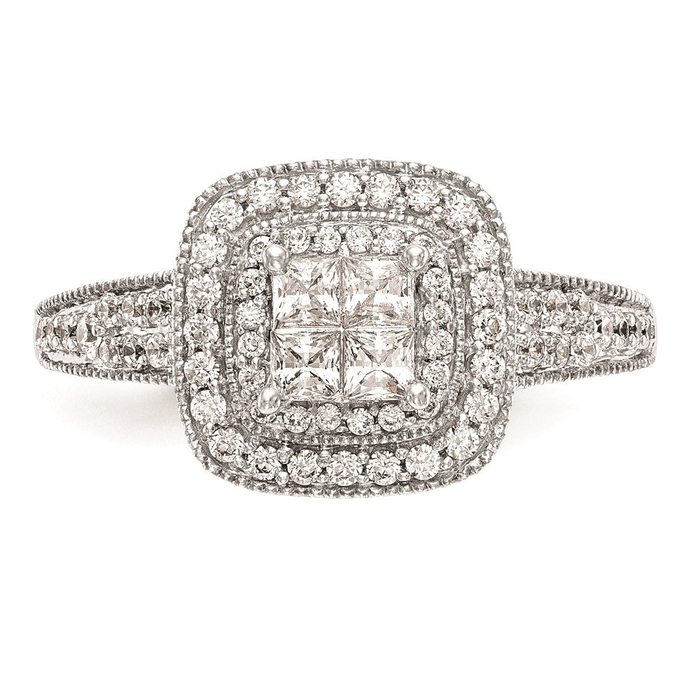 14K White Gold Square Halo Cluster 5/8 carat Princess/Round Diamond Complete Engagement Ring