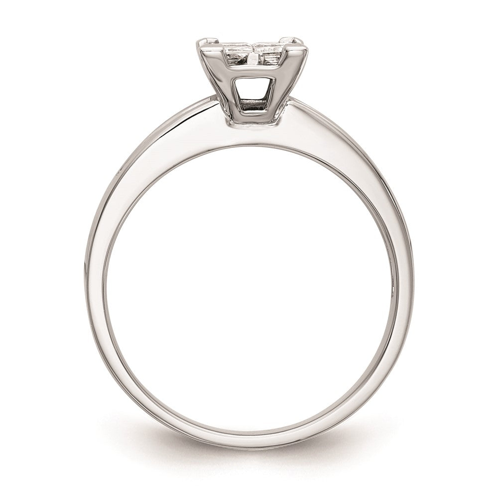 14K White Gold Square Cluster 3/4 carat Princess Diamond Complete Engagement Ring