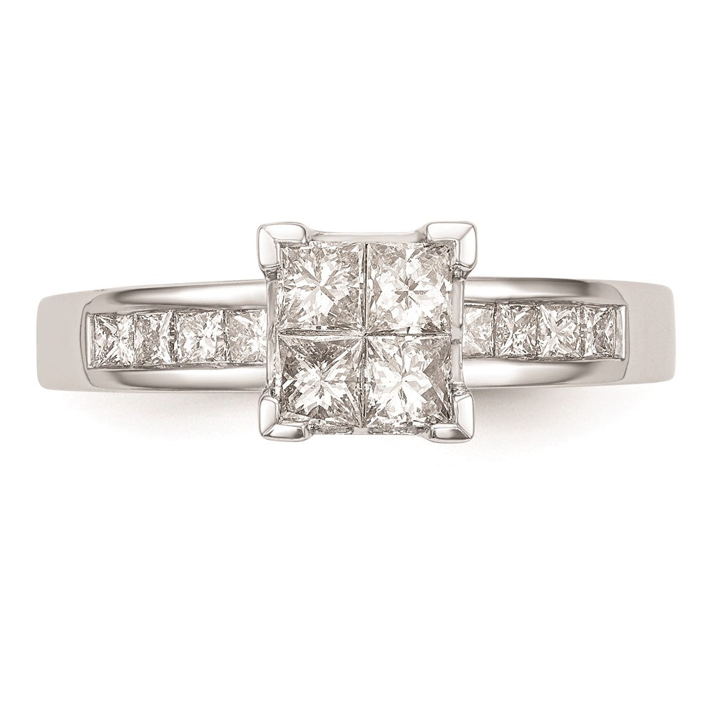 14K White Gold Square Cluster 3/4 carat Princess Diamond Complete Engagement Ring
