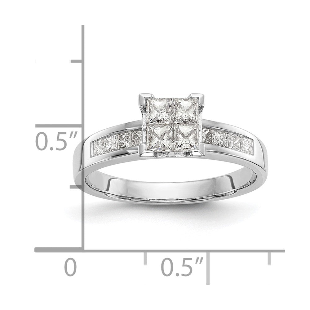 14K White Gold Square Cluster 3/4 carat Princess Diamond Complete Engagement Ring