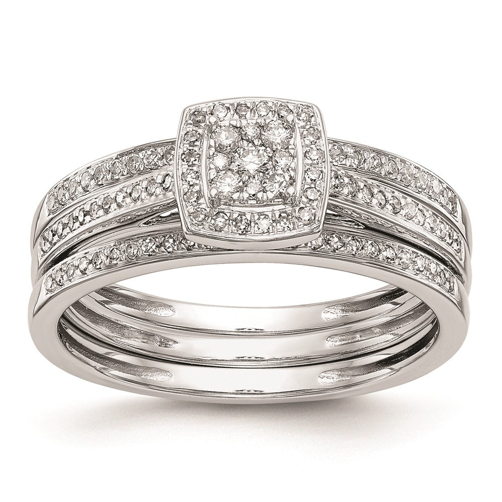 10K White Gold Square Halo Cluster 1/5 carat Diamond Complete Engagement Ring