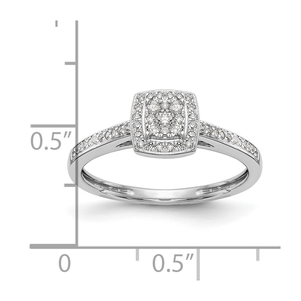 10K White Gold Square Halo Cluster 1/5 carat Diamond Complete Engagement Ring