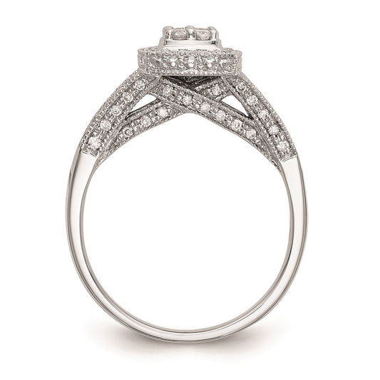 14K White Gold Square Halo Cluster 1/2 carat Diamond Complete Engagement Ring