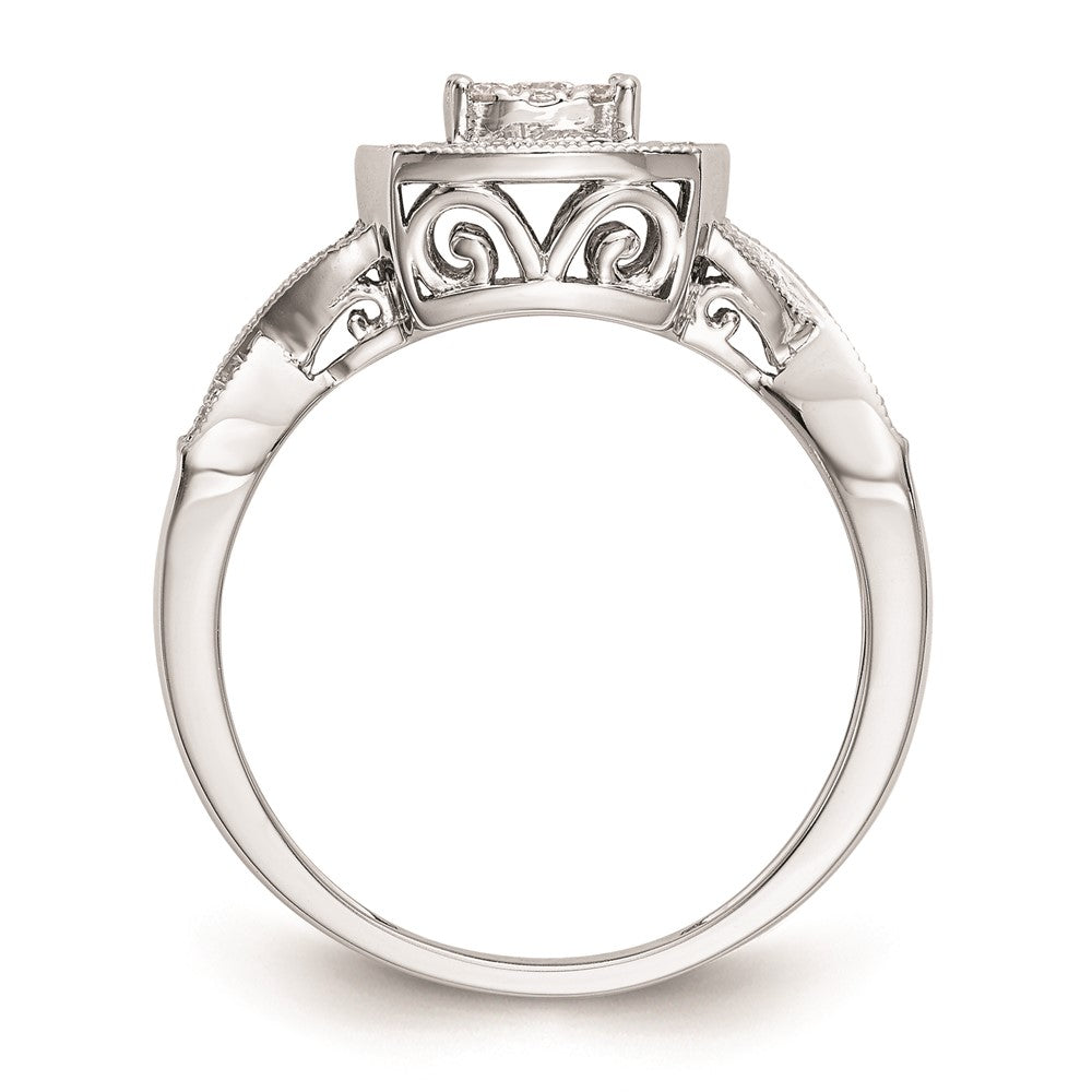14K White Gold Square Halo Cluster 3/8 carat Diamond Complete Engagement Ring