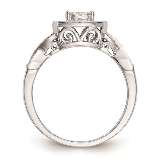 14K White Gold Square Halo Cluster 3/8 carat Diamond Complete Engagement Ring