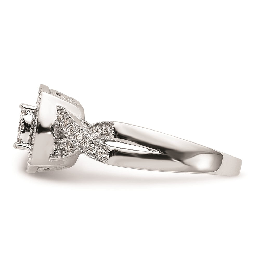 14K White Gold Square Halo Cluster 3/8 carat Diamond Complete Engagement Ring