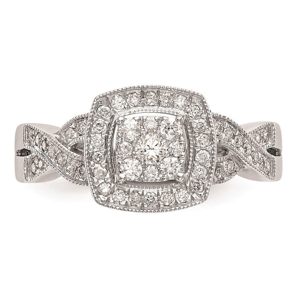 14K White Gold Square Halo Cluster 3/8 carat Diamond Complete Engagement Ring