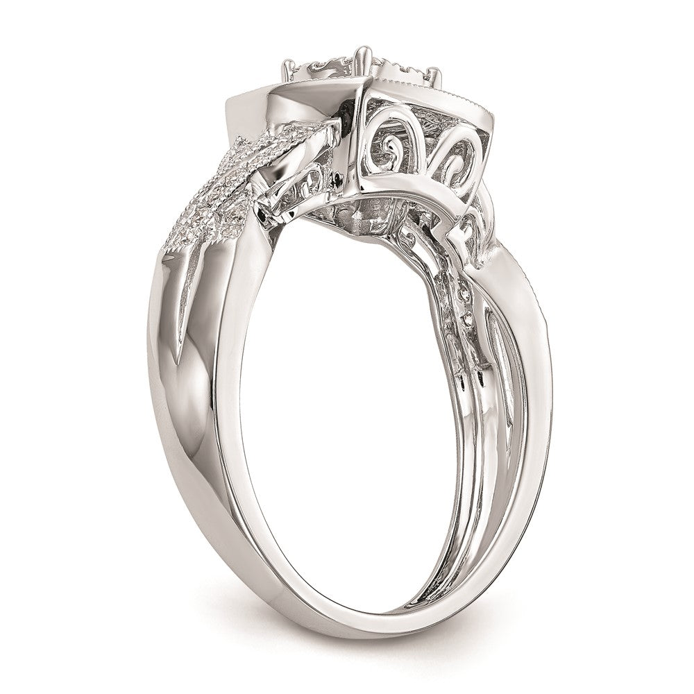 14K White Gold Square Halo Cluster 3/8 carat Diamond Complete Engagement Ring