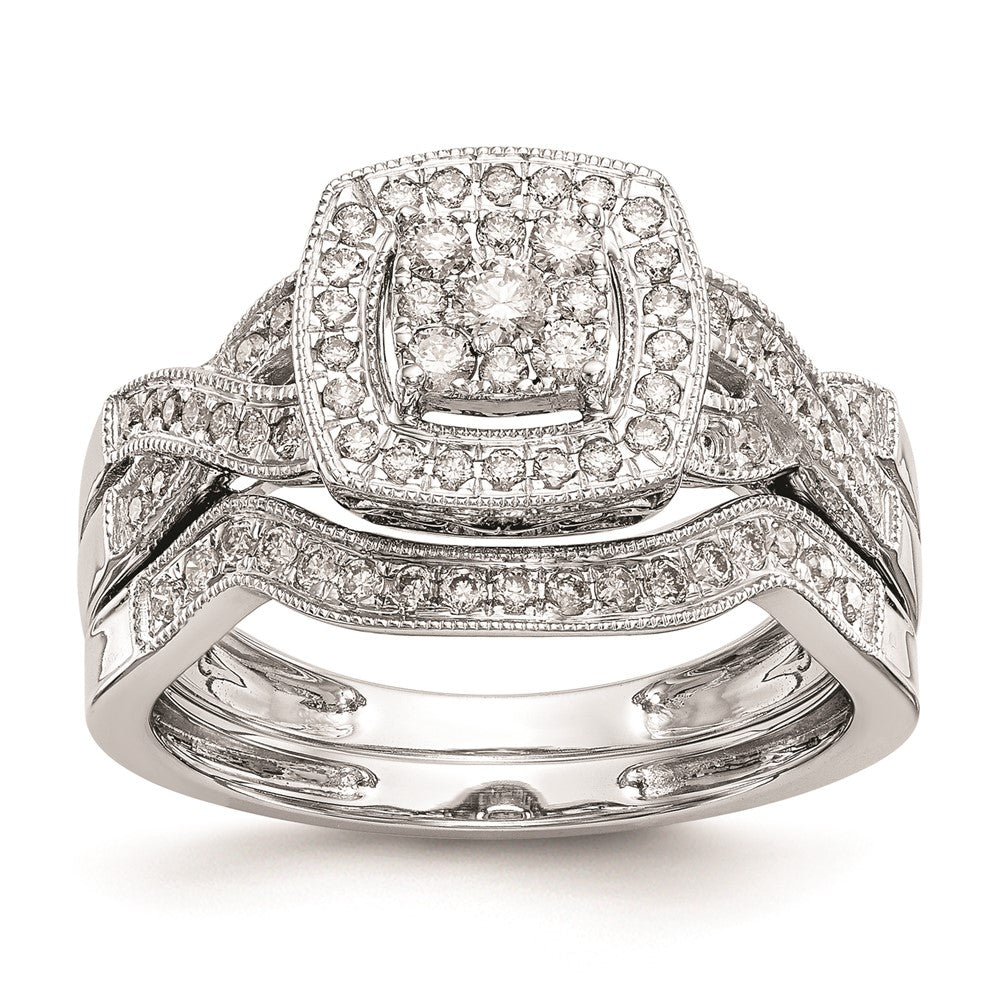 14K White Gold Square Halo Cluster 3/8 carat Diamond Complete Engagement Ring