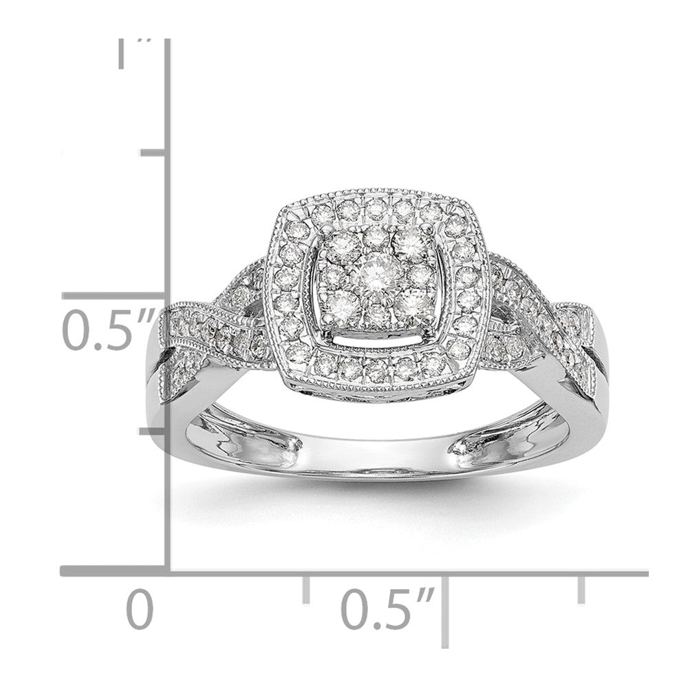 14K White Gold Square Halo Cluster 3/8 carat Diamond Complete Engagement Ring