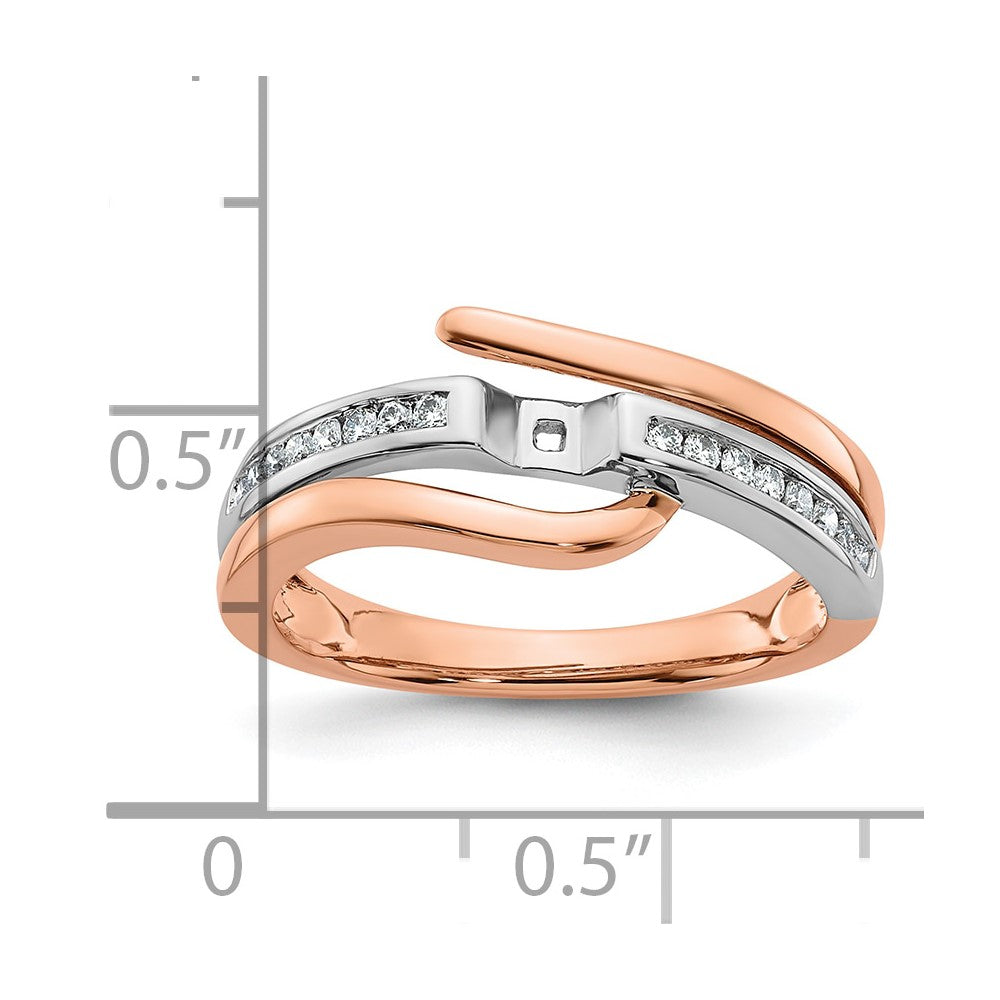 14k Two-Tone Rose and White Gold 7/8 carat Lab Grown Diamond VS/SI Semi Mount By-Pass Peg Set Engagement Ring