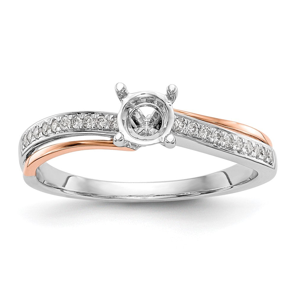 14k Two-tone Rose and White Gold 1/10 carat Lab Grown Diamond VS/SI+ G+ Semi Mount By-Pass Peg Set Engagement Ring