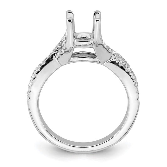 14k White Gold Criss-Cross (Holds 1 carat (6.5mm) Round Center) 3/8 carat Diamond Semi-mount Engagement Ring