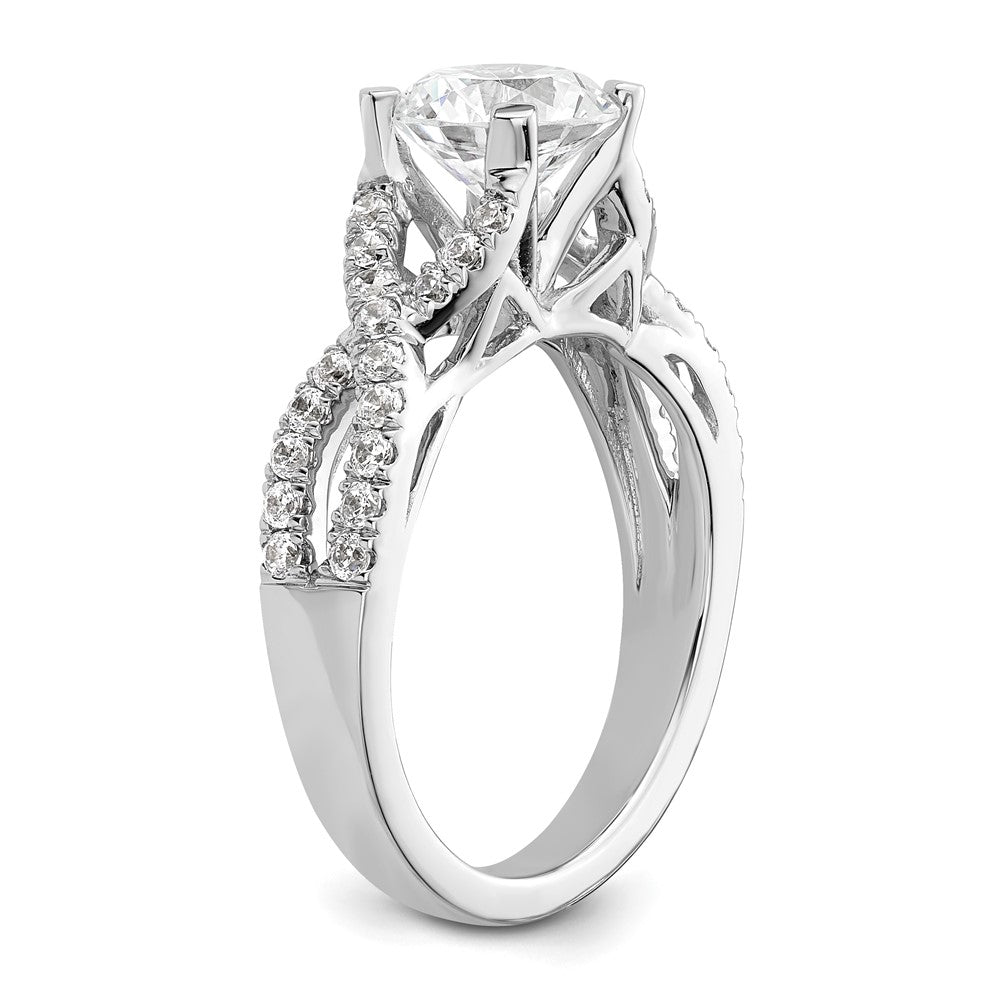14k White Gold Criss-Cross (Holds 1.5 carat (7.5mm) Round Center) 1/2 carat Diamond Semi-mount Engagement Ring