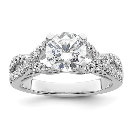 14k White Gold Criss-Cross (Holds 1.5 carat (7.5mm) Round Center) 1/2 carat Diamond Semi-mount Engagement Ring