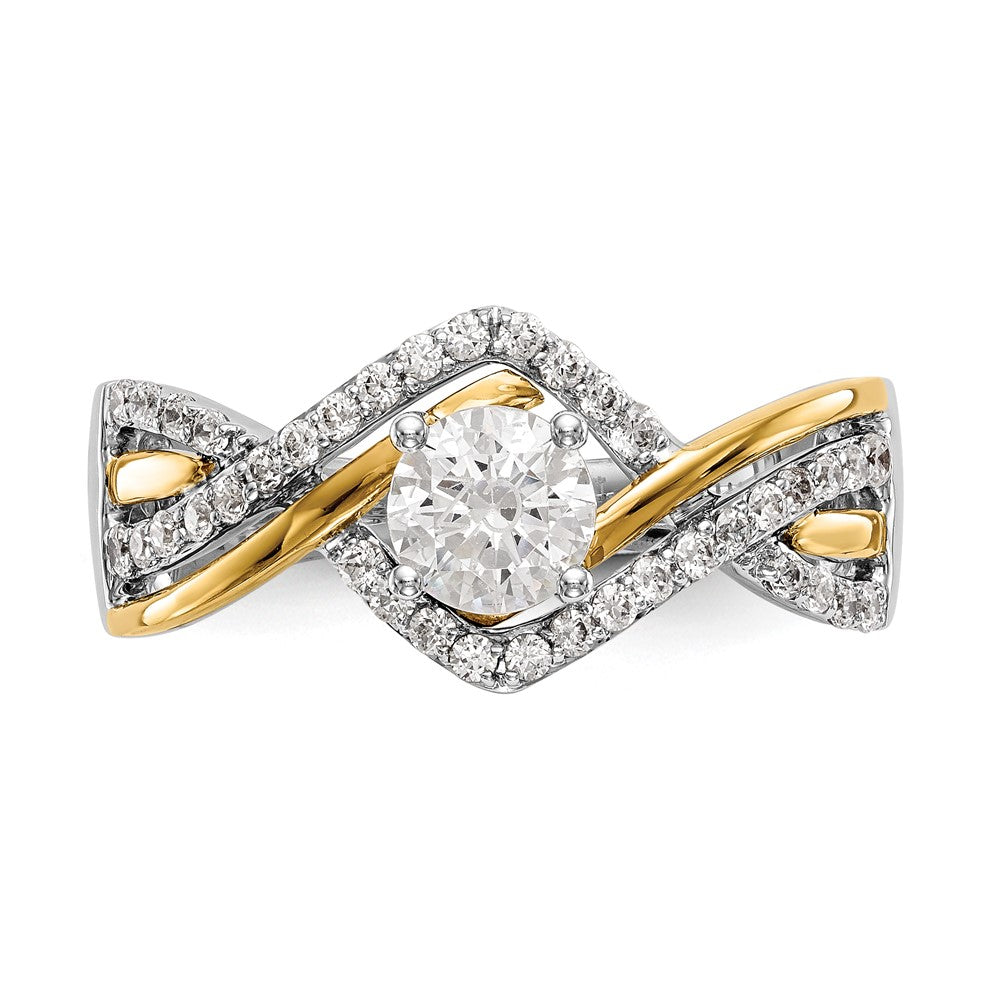 14k Two-tone Criss-Cross (Holds 1/2 carat (5.2mm) Round Center) 1/3 carat Diamond Semi-mount Engagement Ring