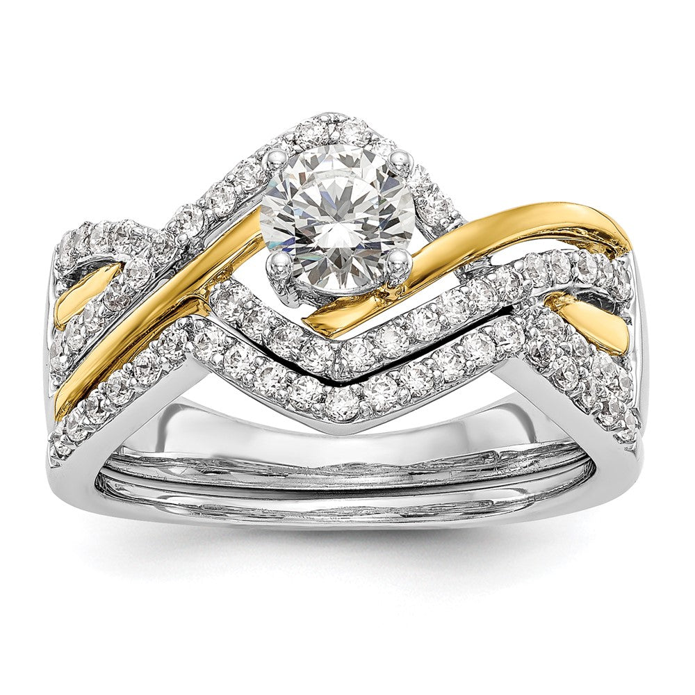 14k Two-tone Criss-Cross (Holds 1/2 carat (5.2mm) Round Center) 1/3 carat Diamond Semi-mount Engagement Ring