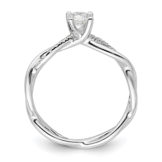 14k White Gold Criss-Cross (Holds 1/4 carat (4.1mm) Round Center) 1/8 carat Diamond Semi-mount Engagement Ring