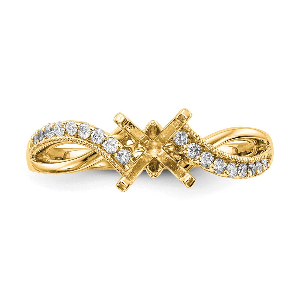 14k Yellow Gold Peg Set Diamond Semi Criss-Cross Eng Ring